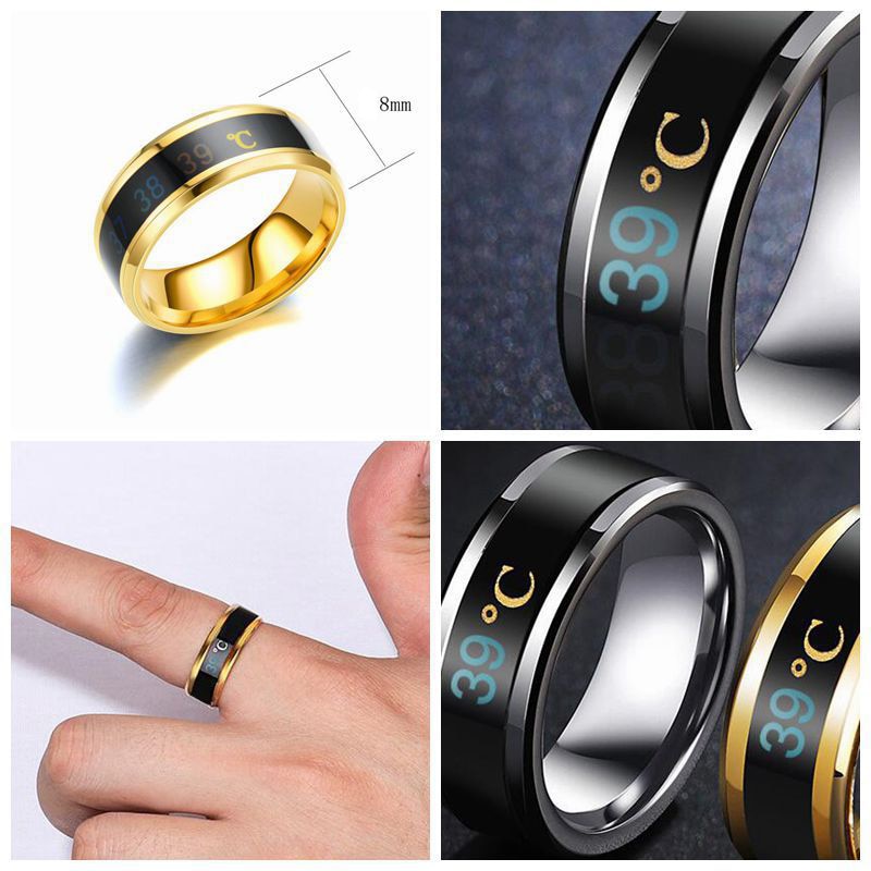 Smart Sensor Body Temperature Ring Stainless Steel Fashion Display Real-time Temperature Test Finger Rings