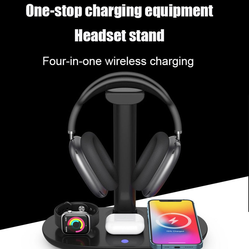 4in1 Headphones Stand for Airpods Max Detachable Headset Holder Hanger Wireless Charger for IOS Phone Watch Bluetooth Headset