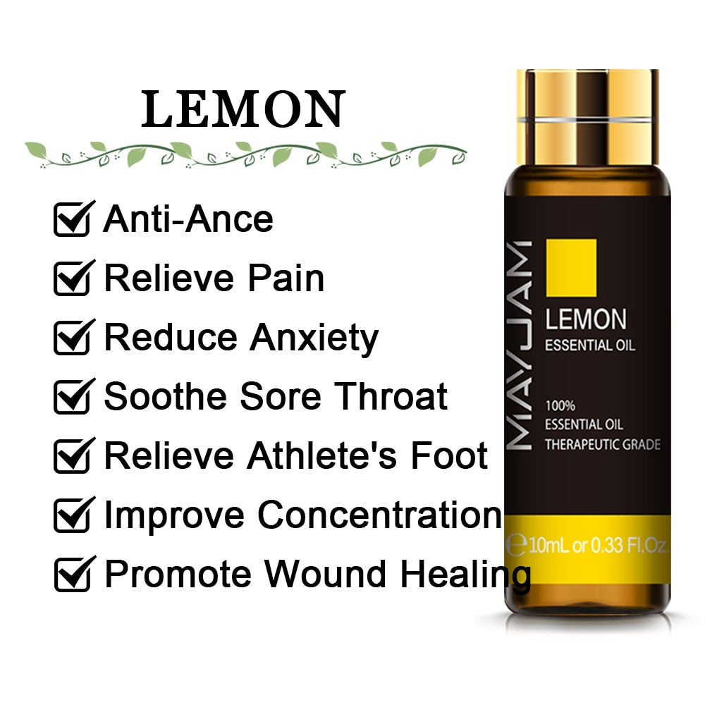 10ML Lavender Eucalyptus Pure Essential Oils Diffuser Rose Lemon Jasmine Vanilla Mint Sandalwood Bergamot Tea Tree Aroma Oil