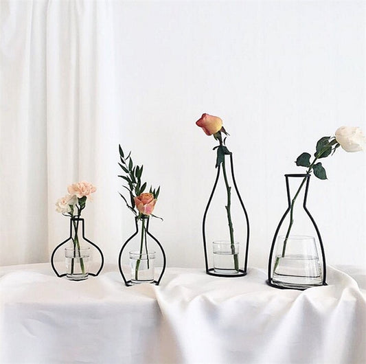 Retro Iron Line Table Flowers Vases Nordic Decoration Home Metal Plant Holder Nordic Styles Flower Vase Home Decor 8 Shapes